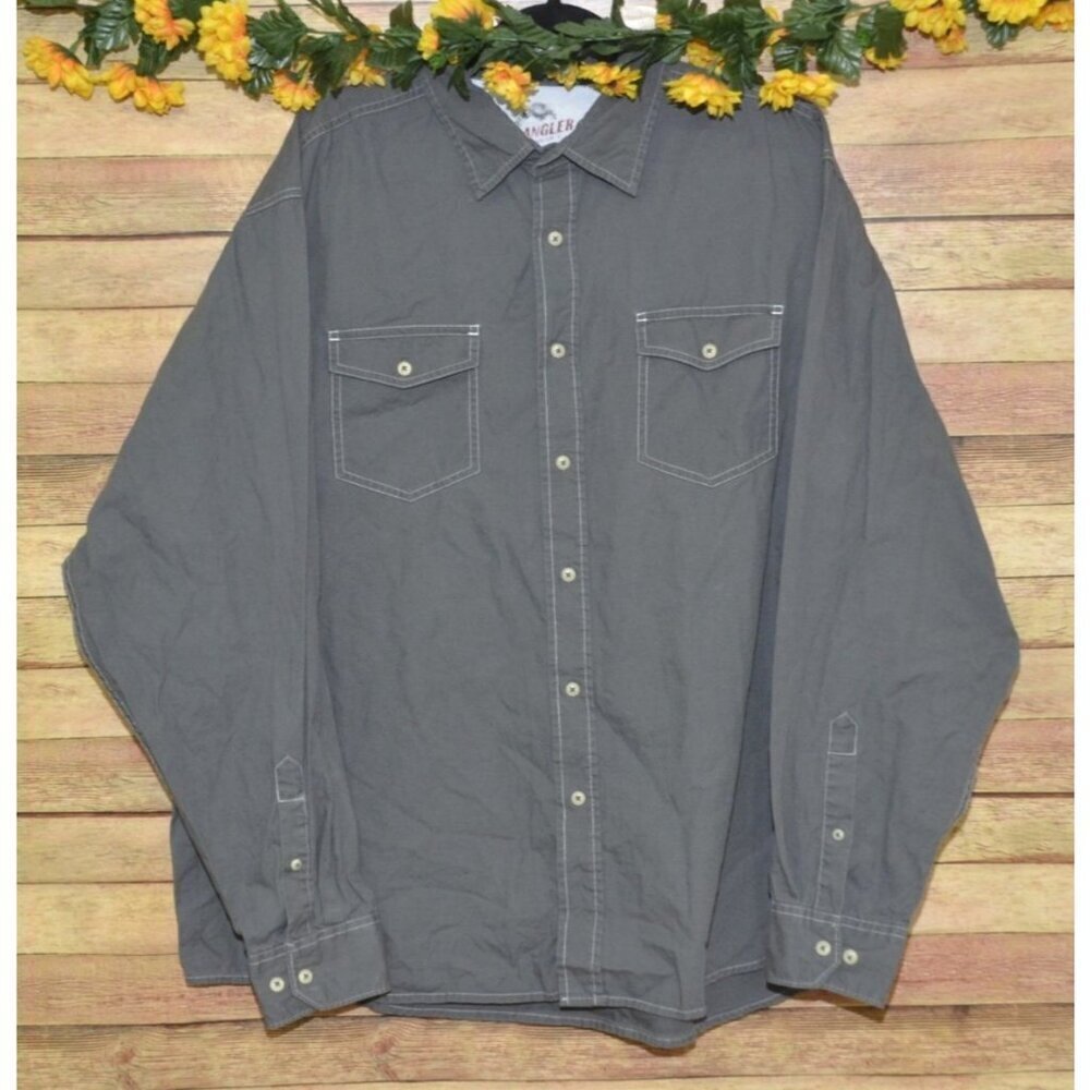 Wrangler Men's XXL Dark Gray Long Sleeve Thick Cotton Button Front Shirt Western